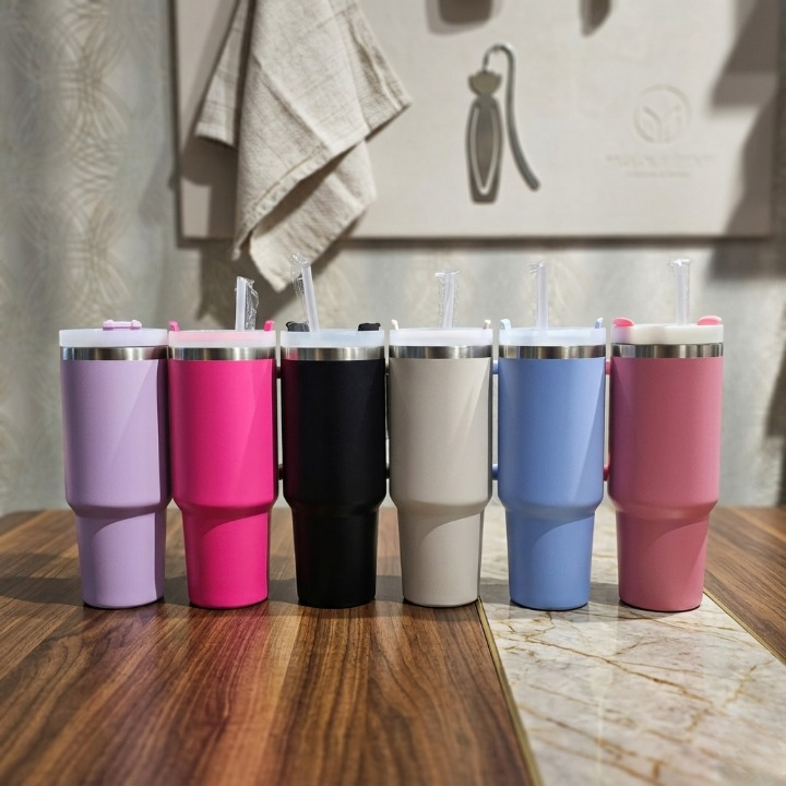 40oz Insulated Tumbler with Straw & Lid - 1200ML Stainless Steel Vacuum Insulated Cup | Double Wall Thermal Travel Mug for Hot & Cold Beverages | Leakproof Car Coffee Cup (Black, White, Pink, Blue)
