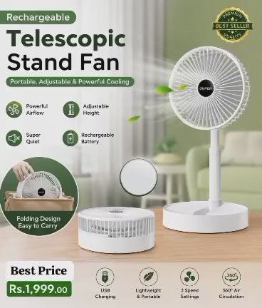 Rechargeable Telescopic Stand Fan – Portable, Adjustable & Powerful Cooling