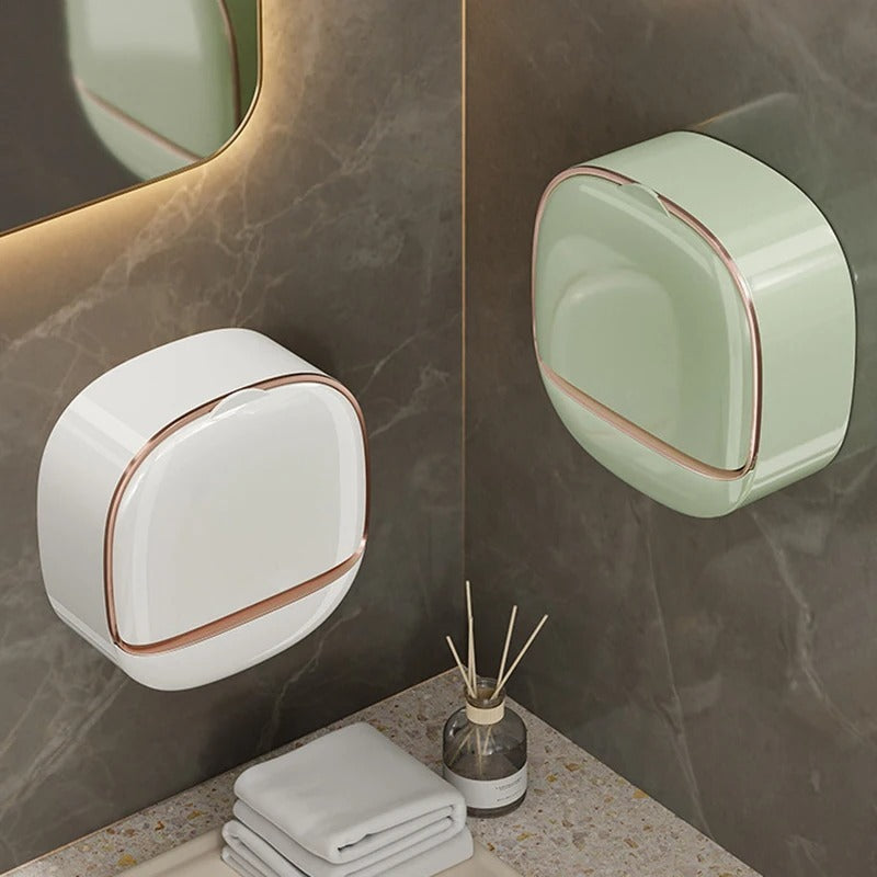 1PC Flip-Cover Soap Box – Wall Mounted Soap Dish with Automatic Drain – Elegant Punch-Free Soap Saver for Shower & Laundry