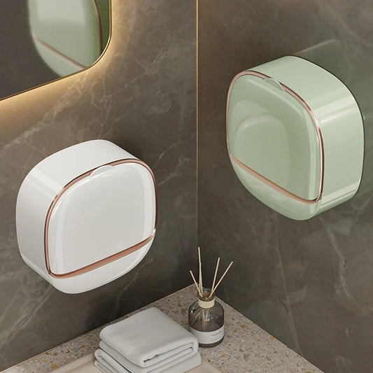 Wall-Mounted Soap Dish with Automatic Drain – Flip-Cover Soap Saver