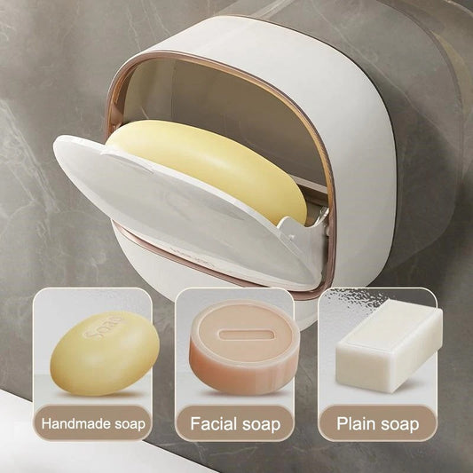 Wall-Mounted Soap Dish with Automatic Drain – Flip-Cover Soap Saver