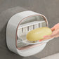1PC Flip-Cover Soap Box – Wall Mounted Soap Dish with Automatic Drain – Elegant Punch-Free Soap Saver for Shower & Laundry