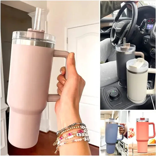 40oz Insulated Tumbler with Straw & Lid - 1200ML Stainless Steel Vacuum Insulated Cup | Double Wall Thermal Travel Mug for Hot & Cold Beverages | Leakproof Car Coffee Cup (Black, White, Pink, Blue)